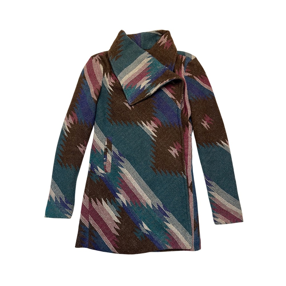 Thread & Supply Brown Teal Southwestern Geometric Aztec Wrap Coat Size S